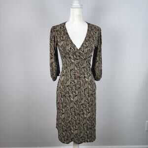 Joyce Leslie Geo Wrap Dress Size M Tan Stretch Jersey Knit Vintage Y2K Career
